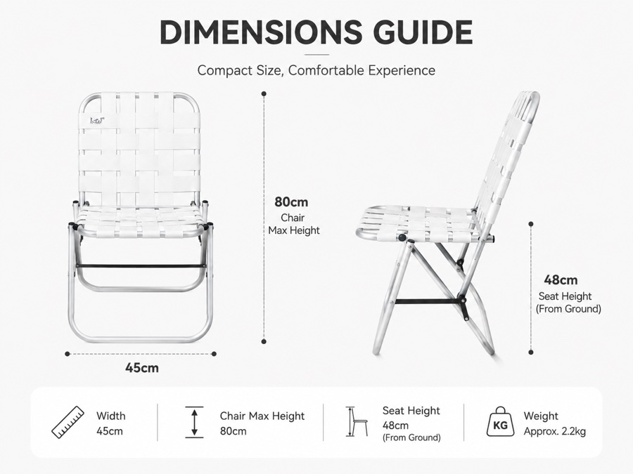 A dimensions guide generated for the same chair, with measured callouts for width, height and seat height